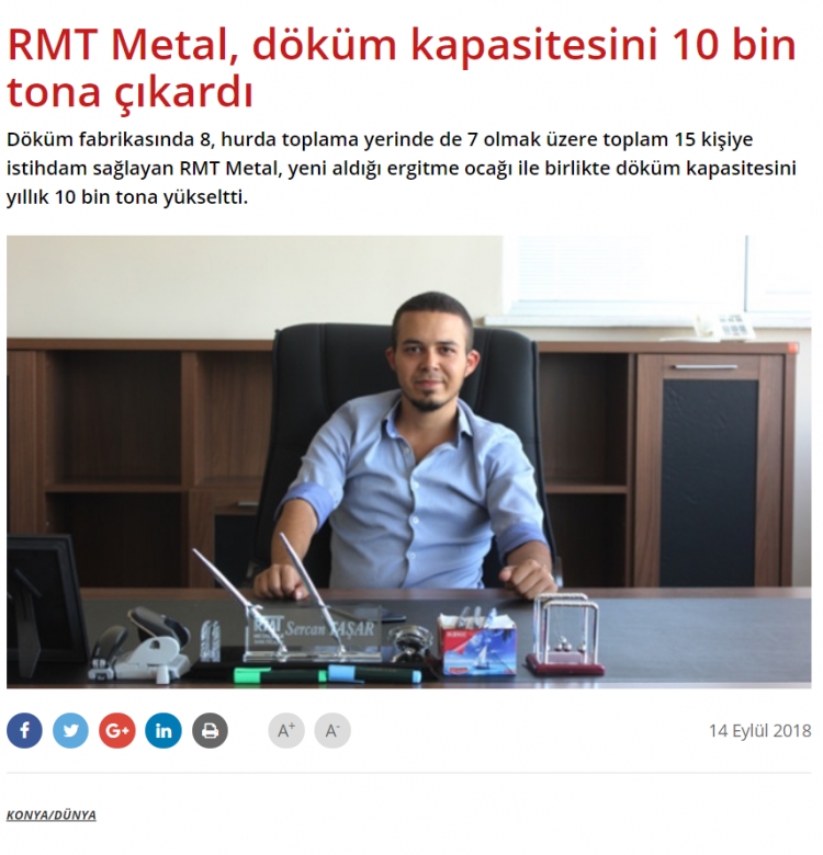 RMT Metal increased the casting capacity to 10 thousand tons.